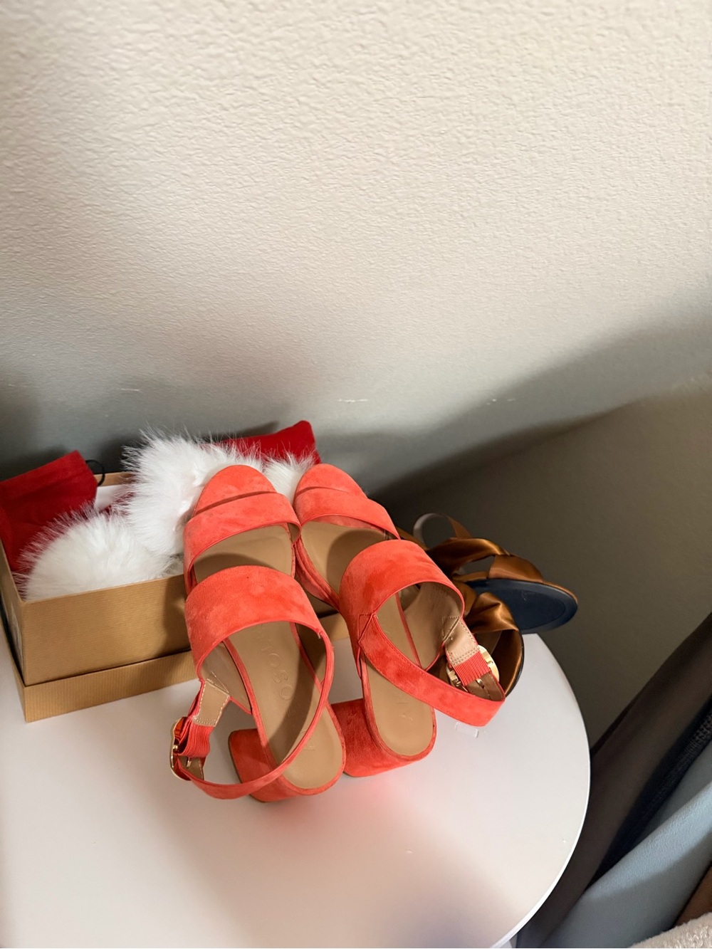 AEROSOLES Coral Suede Chunky Heel Sandals with Gold Buckle - Picture 5 of 6